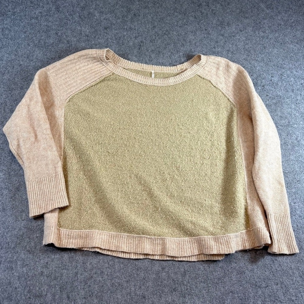 Free People Sweater Womens Small Beige Tan Colorblock Oversized Jumper Pullover